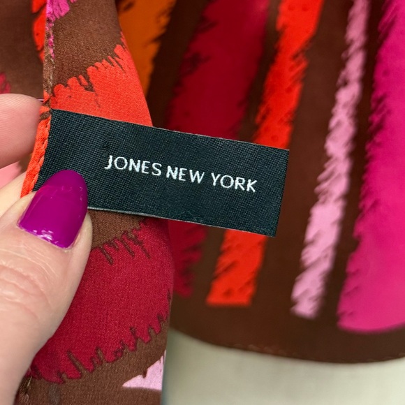 Jones New York Multicolor Abstract Stripe Silk Scarf Red Brown Pink Purple EUC - Picture 2 of 11